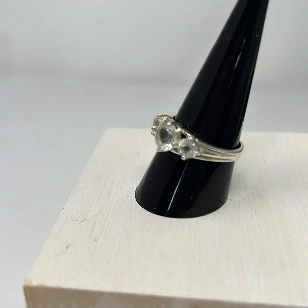 Vintage 925 3 Clear Stone Women's Ring Size 9